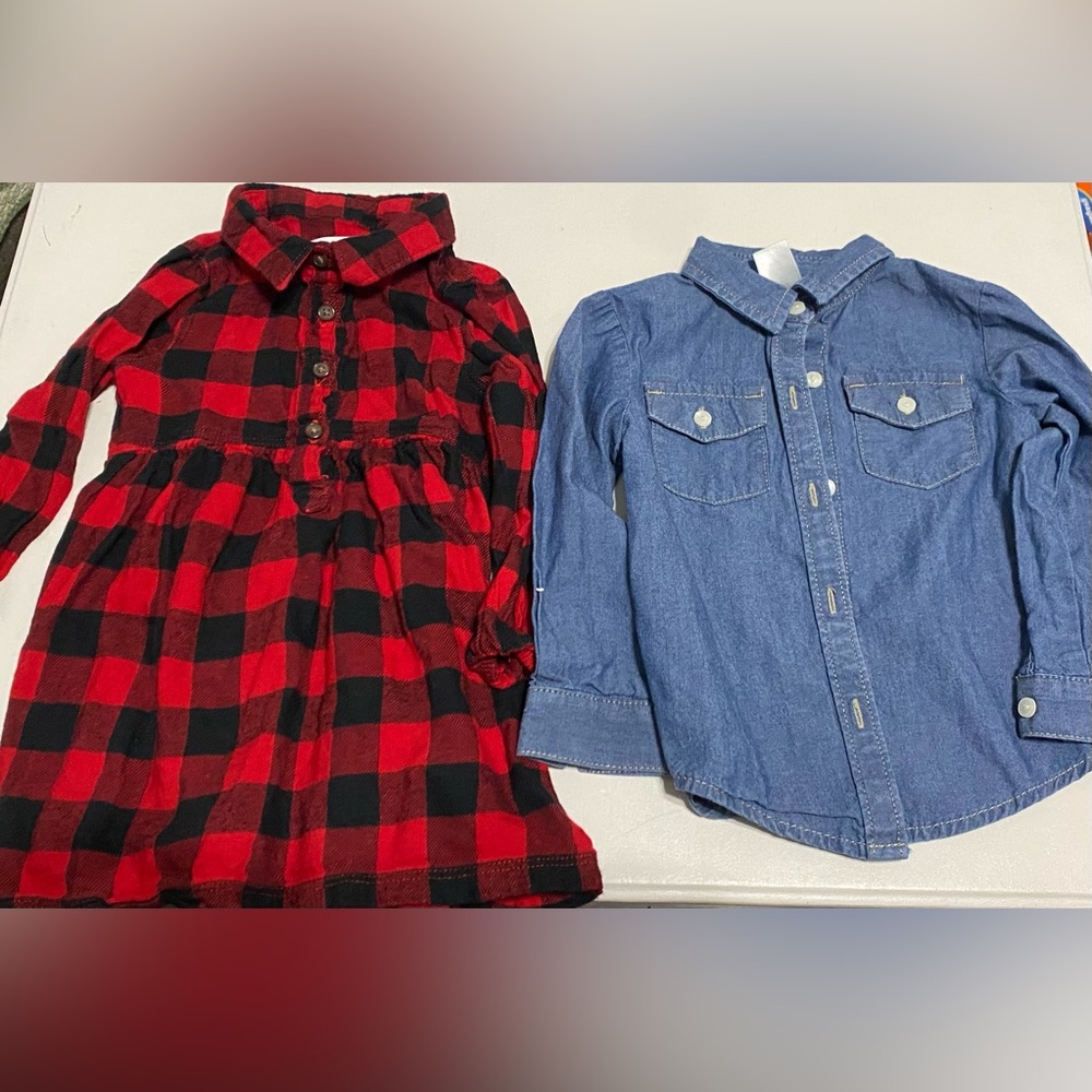 Plaid Red Dress and Blue Denim button up for Kids